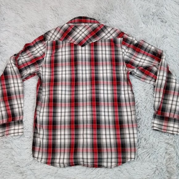 Helix Boys Western Shirt Red Medium Pearl Snap Up Pockets Rancher Chore - Picture 2 of 12